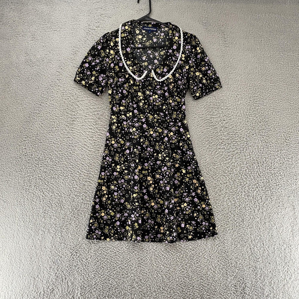 Princess Highway Dress Womens 6 Black Floral Peter Pan Collar Erika Cottage Mini